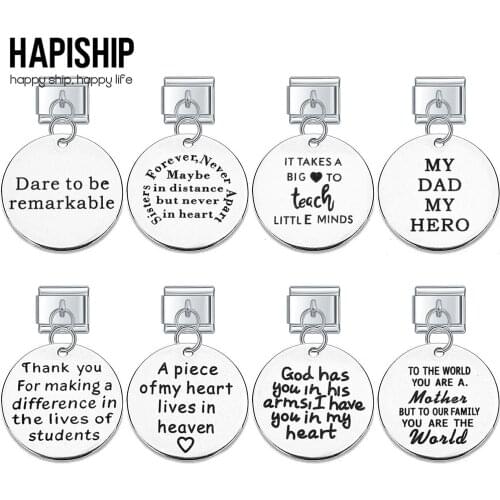 Hapiship Round Laser My Dad My Hero Dare To Be Remarkable Charm Links Fit 9mm Stainless Steel Bracelet Jewelry DIY Making DJ400