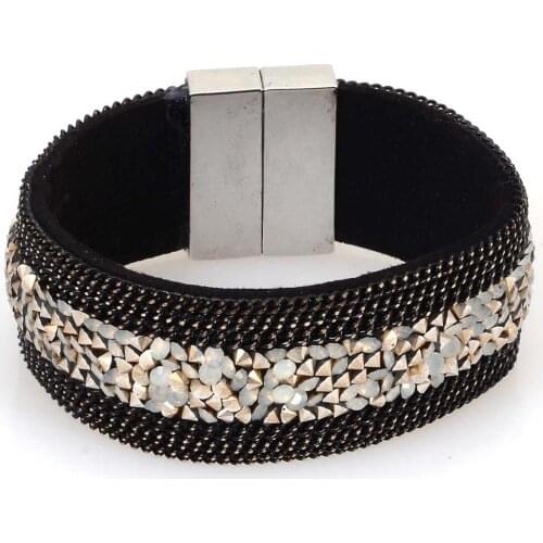 Miasol Multiple Metal Chains Pave Rhinestone Bling Crystal Magnetic Wrap Bracelet & Bangle For Women Wedding Party Gift