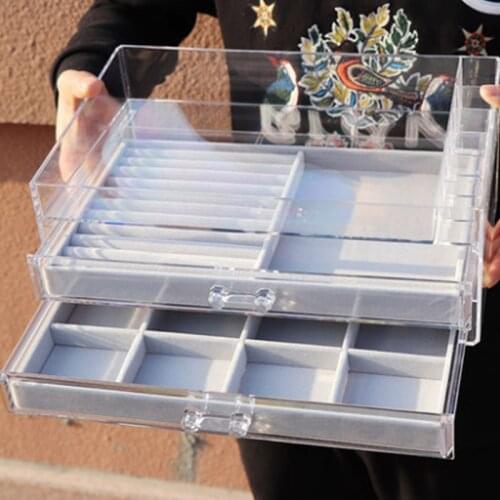 Mordoa multifunctional 2 drawers velvet makeup Jewelry storage box simple acrylic jewelry earrings lipstick cosmetic storage box