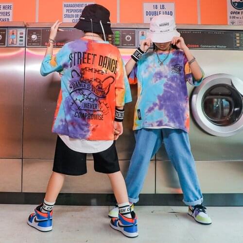 Fashion Tie Dye Loose Tops Hiphop Pants Children Jazz Dance Performance Costumes Boys Girls Hip Hop Dance Rave Clothes DN9281
