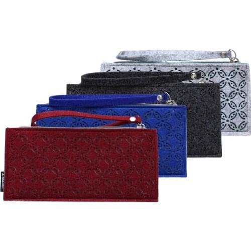 2087 Fashion Women Coins Purse Ladies Wristlet Wallets Multi Color Red Blue Black and Grey White with Wool Fiber Felt Material
