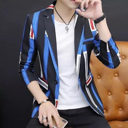 Blazer Men 2020 Spring and Autumn New Fashion Casual Stripe Printing Slim Single Button Lapel Mens Boutique Blazer