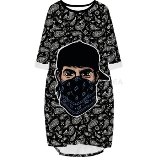 New Fashion Bandana 3D Print Long Skull Paisley Pocket Loose Casual Robe Summer Dress Traf For Women V16