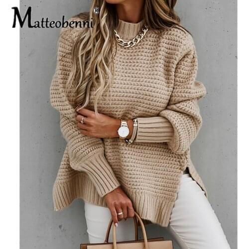 New 2021 Knitted Sweater Pullover Turtleneck Ribbed Long Sleeves Solid Color Women Autumn Winter Fashion Casual Warm Soft Tops