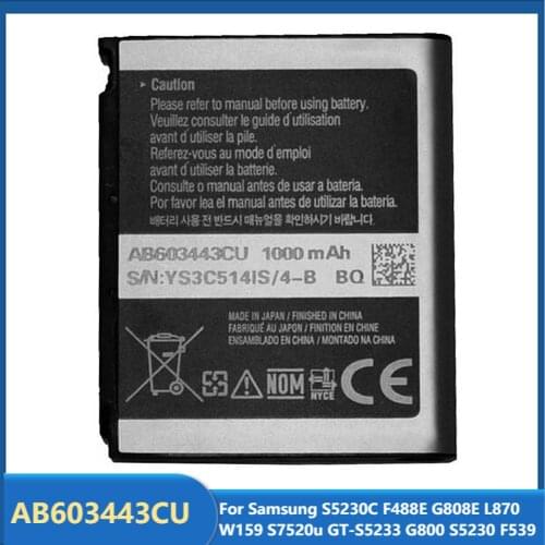 Original Replacement Phone Battery AB603443CU For Samsung S5230C F488E G808E L870 W159 S7520u GT-S5233 G800 S5230 F539 1000mAh