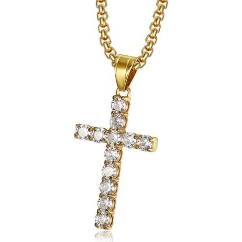 Gold color necklace stainless steel jewelry man women wedding fashion Cross CZ Zircon stone pendant necklace Christmas gift