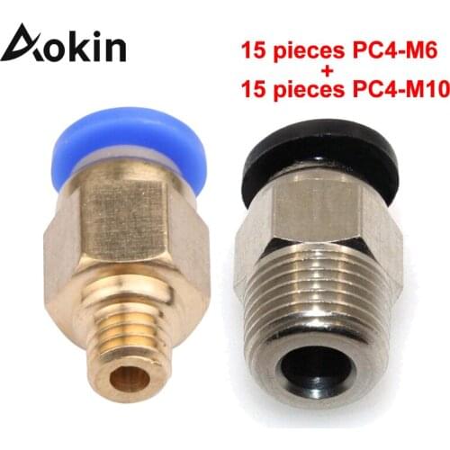Aokin 30pcs/lot PC4-M10 Straight Pneumatic Fitting Push to Connect + PC4-M6 Quick in Fitting for 3D Printer Bowden Extruder