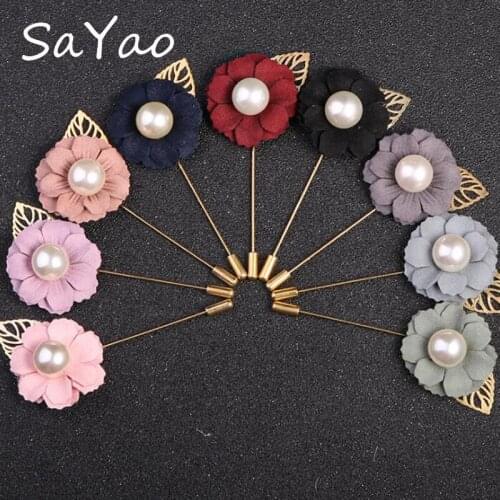 SaYao 1 Piece Fashion Suits Brooch Pins Brooches lady women Wedding Leaf Leaves Pearl Daisy Corsage Lapel Pin Brooches