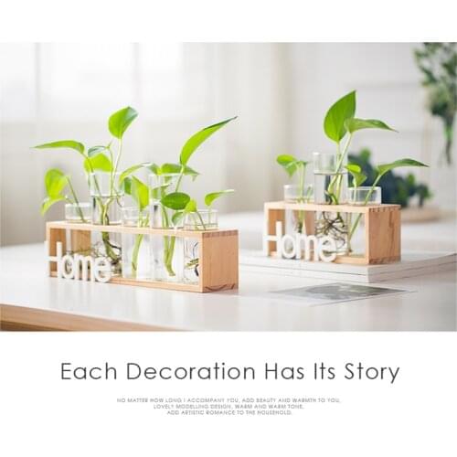 Glass Hydroponic Bottle Transparent Flower Vase Wooden Frame Support Tabletop Creative Home Garden Coffee Shop Room JW