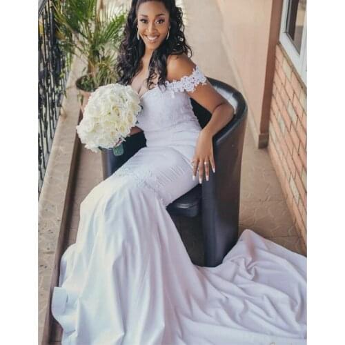 Mermaid Wedding Dresses 2021 With Lace Top White Satin Straps Dubai Arabic Zipper Back Bridal Wedding Gowns Sweep Train