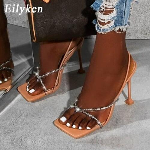 Eilyken Elegant Women Wedding Bride Shoes Fashion Transparent Clip Toe Narrow Band Stiletto Heels Slip On Ankle Strap Sandals