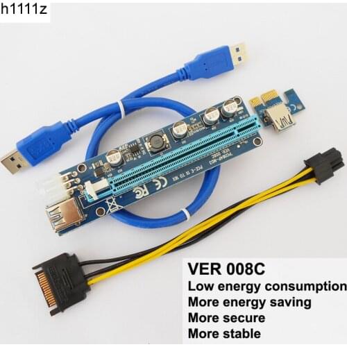 Upgrade Edition VER008C Riser PCI-E 1x to 16x Riser Card LED USB 3.0 PCI-E 6pin Power for BTC Asic Bitcoin Miner Antminer Mining