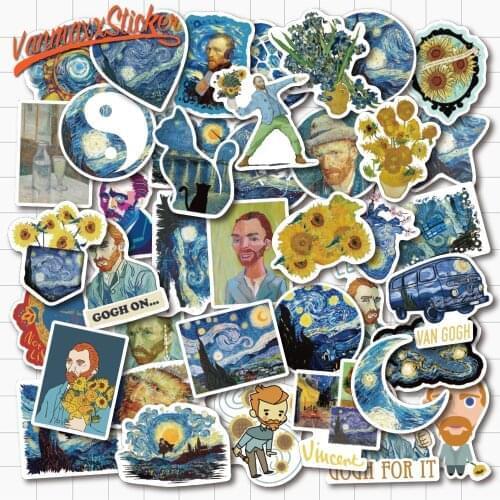 VANMAXX 40 PCS Die Cut, Van Goghs Works Art Stickers Waterproof PVC Decal for Laptop Refrigerator Helmet Bicycle Luggage Guitar