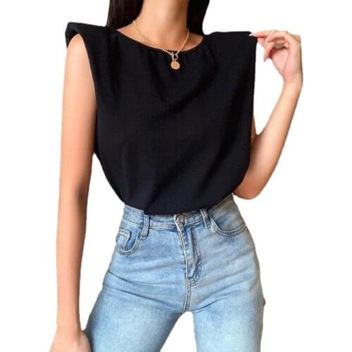 Womens Summer Cool T-shirt Shoulder Pad Chain Open Back T-shirt Sexy Casual Comfortable Elegant Loose Solid Top Tanks