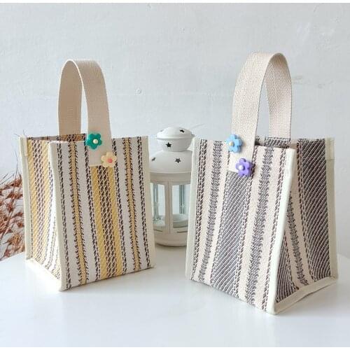 Women Mini Handbag Canvas Striped Hand Bag Korean Style Female Little Pouch Small Itme Storage Pouch Ladies Little Handbags