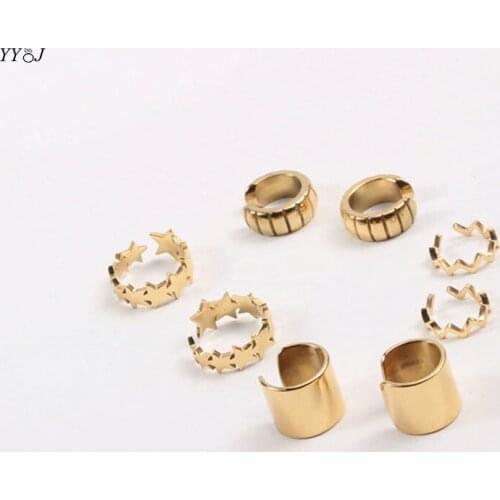 Star wave charlotte earcuff earring without piercing no hole stainless steel wide cuff earring for women men minimalism coolpunk