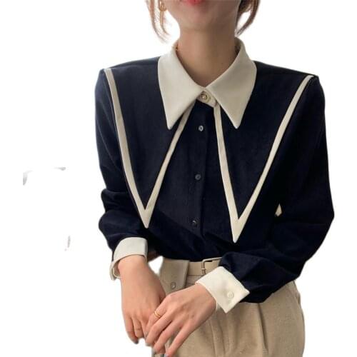 Long Sleeve Shirts Women 2021 Spring Long Sleeve Turn-Down Collar Elegant Vintage Blouse Female Korean Preppy Style Tops Chic