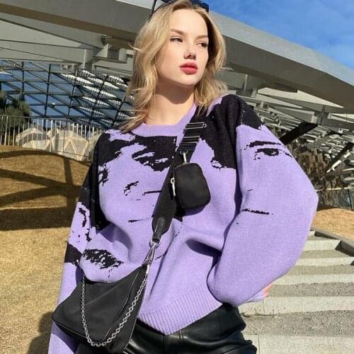 High street grunge Blouse y2k knit print Sweater oversize pullovers winter goth long sleeve Harajuku kawaii warm Womens sweater