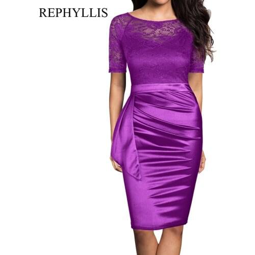 REPHYLLIS Women Boat Neck Lace Ruffles Pleats Elegant Cocktail Party Casual Wear Work Bodycon Vintage Pencil Dress