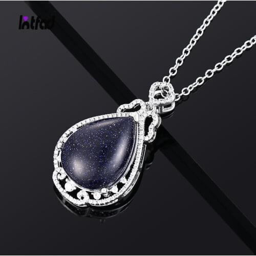 Elegant Luxury Temperament Pendant Necklace Large Water Drop Shaped 13*18MM Blue Sandstone Necklace for Women Gift Jewelry