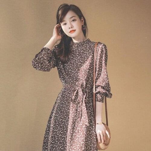 2021 Woman Spring Autumn Fashion Dresses Female Elegant Chic Casual Floral Print A-line Ladies Vintage Long Sleeve Vestidos H13