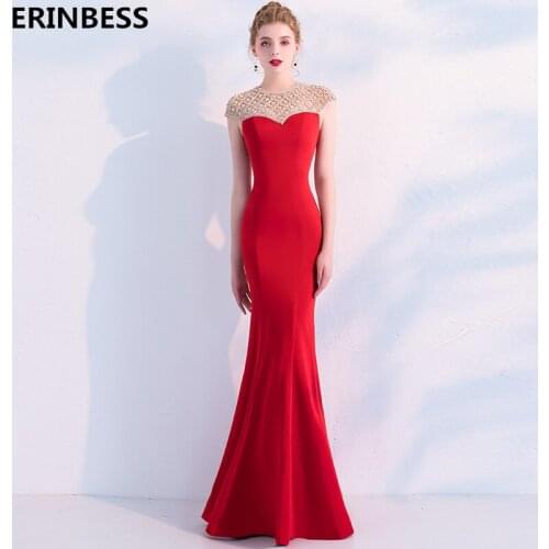 Vestido De Festa Sexy O-Neck Sleeveless Red Evening Dresses Long Dress Floor Length Mermaid Evening Dress 2019 Robe De Soiree