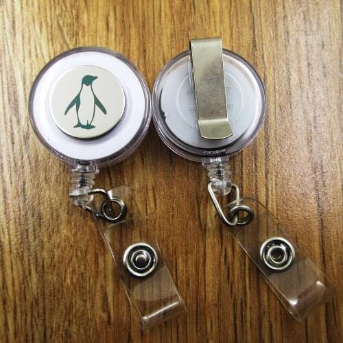 Penguin ID Badge Reel gift for him/her friend family retractable recoil id badge holder work fun