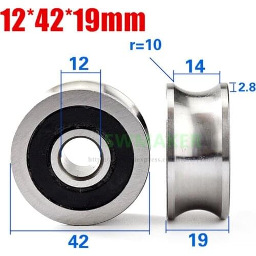 1pcs 12*42*19mm U bearing steel wheel, LFR5301-20 roller pulley, suitable for 20mm diameter optical axis