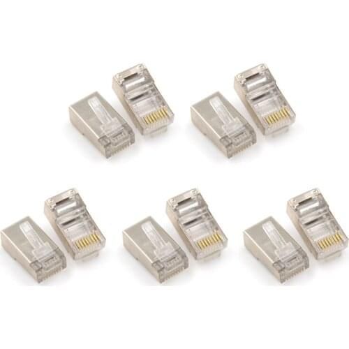 10 Pcs Shielded RJ45 Connectors Modular Plug - FTP 8P8C Network RJ 45 Cable Crimp Ethernet Connector LX0B