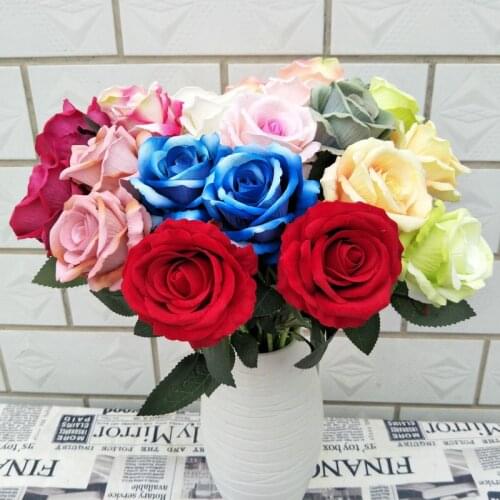 10pcs/lot velvet new rose artificial flower home decoration silk wreath rose flower bouquet silk flower for crafting