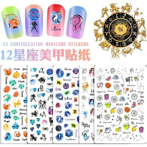 2021 NEW Designs Cartoon Nail Stickers 12 Zodiac Sign Constellations Letter Nail Art Water Transfer Decoration Decals Sliders 12