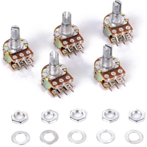 5pcs/lot WH148 Linear Potentiometer B10K B1K B2K B5K B20K B50K B100K B500K B1M 15mm Shaft With Nuts Washers 6 Pin For Arduino