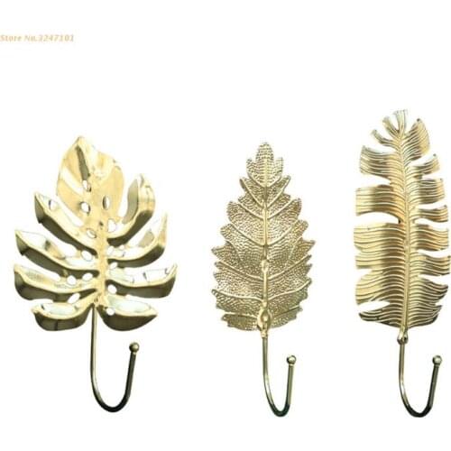 B0KC Golden Leaves Hooks Nordic Leaf Hook Wall Coat Key Hanger Iron Art Wall Decor