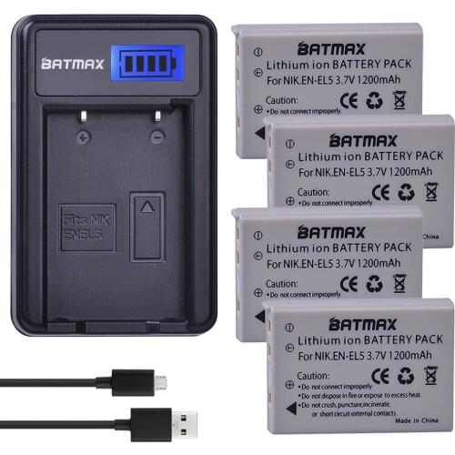 Batmax 4Pack EN-EL5 EN EL5 ENEL5 Battery +LCD USB Charger for NIKON Coolpix P530 P520 P510 P100 P500 P5100 P5000 P6000 P90 P80