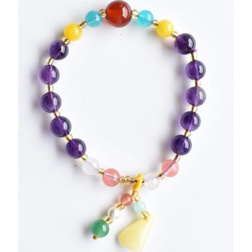 1PC Stylish Natural Amethysts Bracelets Crystals Charm round Colourful Mineral Jewelry For Ladies Jewelry DIY gift free