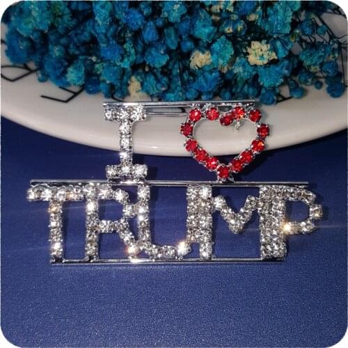 Blingbling Crystal "I Love TRUMP" Word Brooch Pin Jewelry