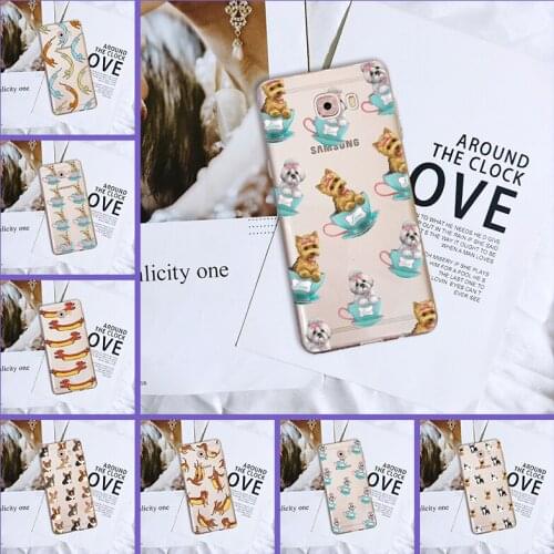Phone Case For Samsung Galaxy C5 C7 C8 Cute Dog Cat Puppy Kawaii Funny Soft Silicone Back Cover For Samsung Galaxy C9 C7 C5 Pro