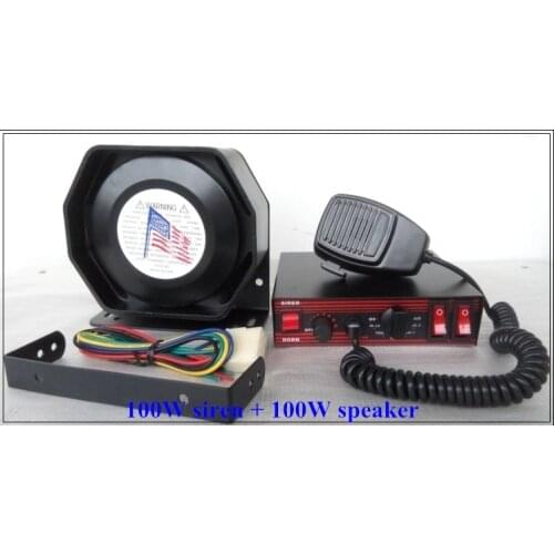 CJB100A 12V 100W car alarm pa system amplifier with microphone,7sounds,light switch,volume adjust function +100W slim speaker