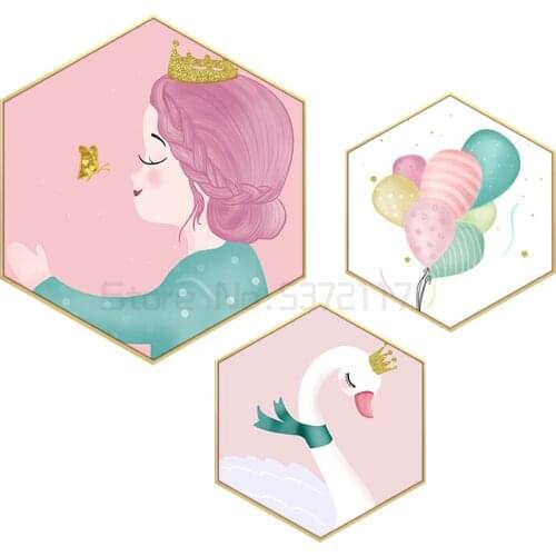 Childrens room decoration painting hexagonal bedside hanging painting lovely bedroom astronaut cartoon mural