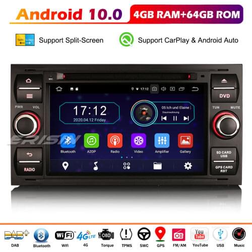 Erisin 6931 DAB+ Android 10.0 Car Radio Autoradio DVD GPS Wifi OBD 4G Navi For Ford C/S-Max Galaxy Kuga Focus Fiesta MK6 Transit