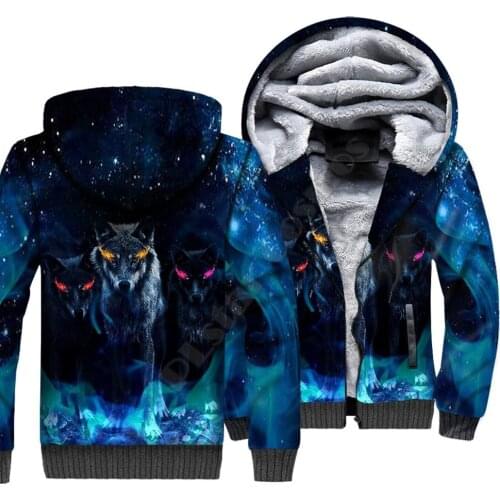 Wolf Animal 3D Printed Fleece Zipper Hoodies Men Women Winter Warm double plus velvet jacket cosplay costumes 07
