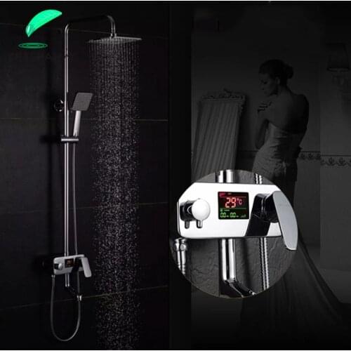 Chrome Polished Digital Temperature Display Shower Faucet Bathroom Wall Mounted Single Handle Shower Faucet System