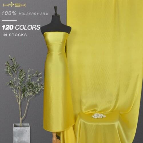 HYSK pure 100% silk satin fabric multicolor yellow solid dye luxury chinese traditional heavy milk silk DIY sewing double sided