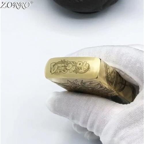 Zorro Kerosene Lighter Windproof Pure Copper Brass Carving Dragon Bead Pattern Gasoline Lighter Men Gift Smoking Tool
