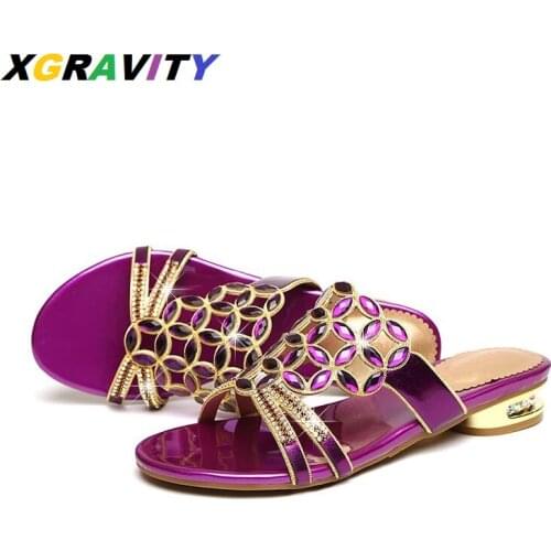 Summer Shoes Unique Rhinestone Flat Slides Female Women Genuine Leather Sandals Woman Outdoor Shoes Slides Sexy Summer Shoe D042