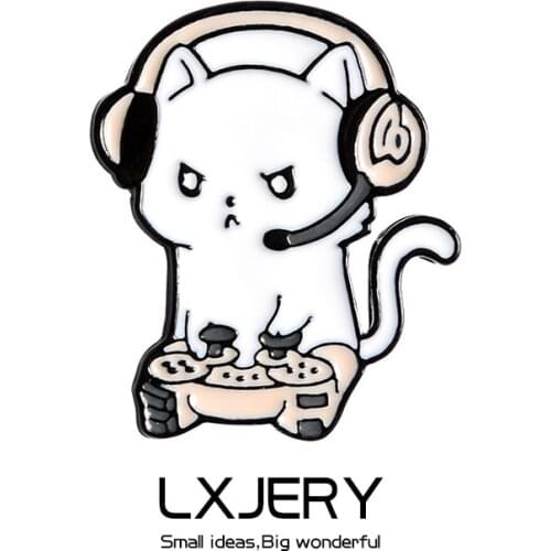 LXJERY Cartoon Enamel Playing Games Cat Pins Badge On Backpack Cute Brooch Pins For Clothes Broche For Women Girls Gift
