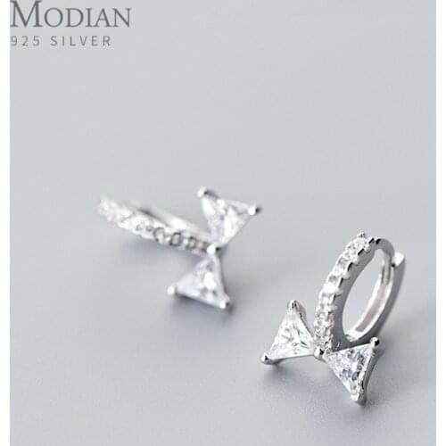 Modian Shining Zircon Elegant Bowknot Sterling Silver 925 Hoop Earring for Women Fashion Wedding Engagement Statement Jewelry