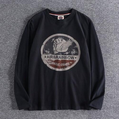 8034 Autumn Classic Retro Skull Print Long Sleeve t-Shirts For Men High Quality Cotton Comfortable Streetwear Harajuku Male Tops