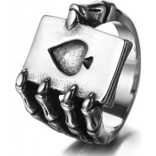 Mens Skull Claw Lucky Casino Poker Ring Jewelry Stainless Steel Size 7-13