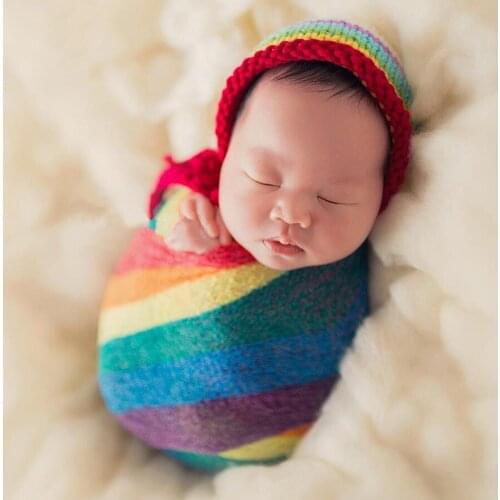 Newborn Photo Prop Colorful Stripe Swaddle Infant Baby Stretch Wrap Blanket